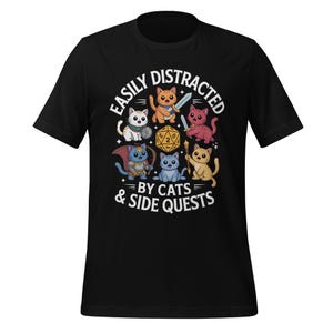 Cats and Side Quests RPG T-Shirt - Funny DnD Cat Lover Gamer Tee