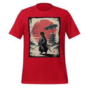 Samurai Cat T-Shirt | Japanese Warrior Cat Tee | UFO Pagoda Art Shirt