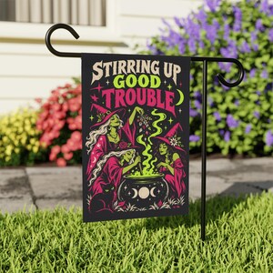 Stirring Up Good Trouble Garden Flag | Witch Cauldron Banner