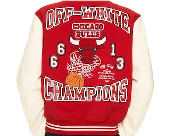 Red Wool Blend Varsity Jacket: Embroidered Letterman Style