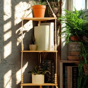 1/2/3-tier Floating Wall Shelf Wood Triangle Corner Display