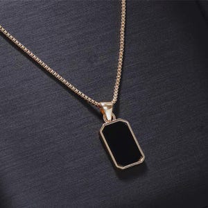 Black Square Pendant Necklace Minimalist Unisex Gold Metal Jewelry for Men & Women