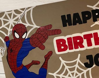 Custom Spider-Man Painted Birthday Banner |  Superhero Party Sign