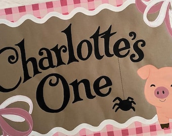 Hand Painted Charlotte's Web Banner, Custom Birthday, Baby Shower Decor