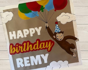 Curious George Custom Birthday, Baby Shower Banner | Hand Painted