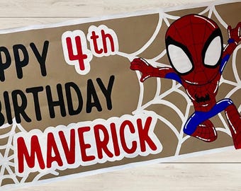 Spidey and Friends Birthday Banner | Spider-Man Inspired Party Decor | Hand-Painted Custom Banner