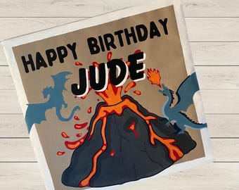 Hand Painted Dragon Volcano Birthday Banner | Fantasy Party Decor