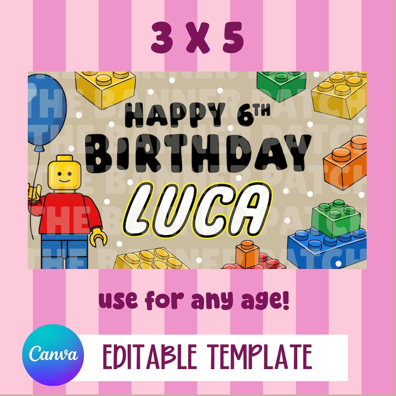 Lego Inspired Birthday Banner Template- Print OR Trace - Digital ...