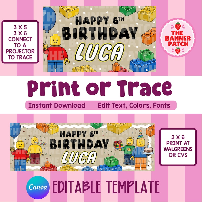 Lego Inspired Birthday Banner Template- Print OR Trace - Digital ...