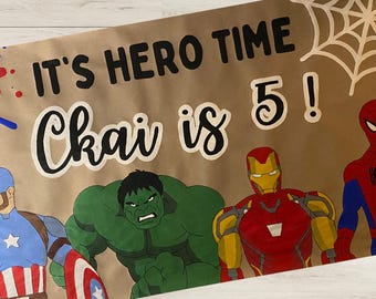 Hand Painted Avengers Banner | Spider-Man, Captain America, Hulk, Iron Man | Superhero Birthday Party Decor