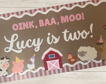 Hand-Painted Farm Animals Birthday Banner | Custom Barnyard Party