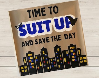 Time To Suit Up and Save the Day!  Painted Banner | Superhero Comic Book Birthday