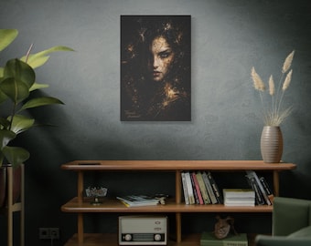 Hilos Desatados Oro Irrompible Fractura Mujer Retrato Oscuro Abstracto Arte de Pared Fuerza Curación Resiliencia