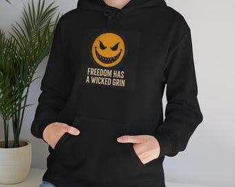 Sudadera con capucha y cara sonriente siniestra – Sudadera con gráfico Wicked Freedom Grin / Sudadera unisex con capucha de estilo urbano oscuro