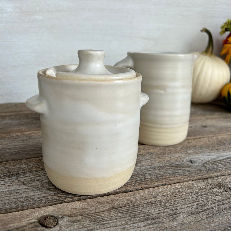 Classic Cream Pitcher in Farmhouse White, Ceramic Pitcher, Handmade Stoneware Pitcher image 3