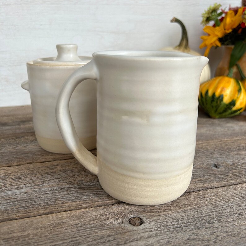 Classic Cream Pitcher in Farmhouse White, Ceramic Pitcher, Handmade Stoneware Pitcher image 2