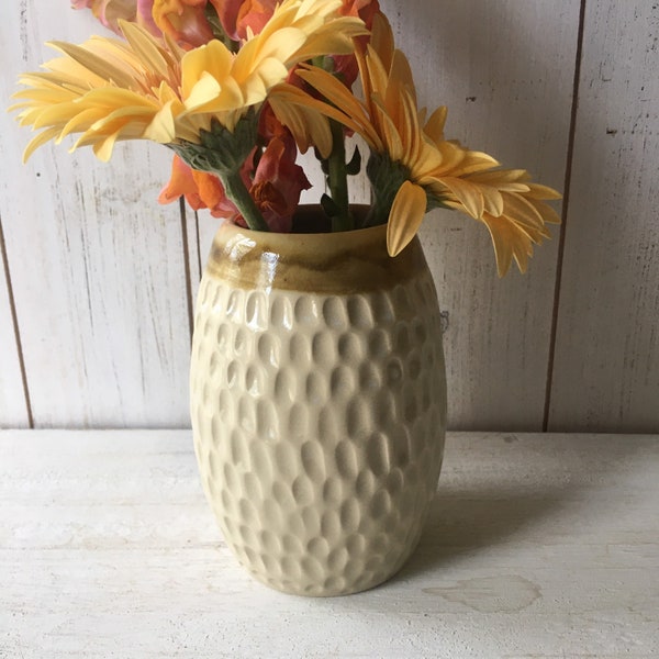 White Carved Ceramic Vase, Handmade Stoneware Pottery Flower Vase, Hand-Carved Vase, Pebble Surface Vase (B3)