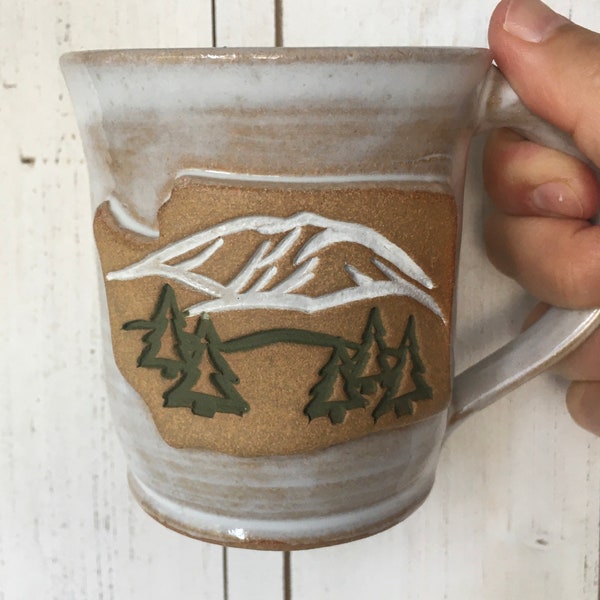 Washington State Coffee Mug, Mt. Rainier Coffee Mug, Rustic Handmade Pottery Mug, Handmade Ceramic Mug, Pottery Gifts, One of a Kind Pottery