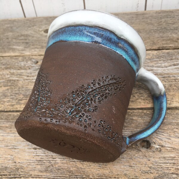 Blue Coral Carved Coffee Mug, Ceramic Coffee Mug, Rustic Handmade Pottery Mug, Handmade Ceramic Mug, Pottery Gifts