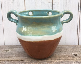 Classic Garden Pottery Planter in Sand and Turquoise Sea, Indoor/Outdoor Planter, Patio Planter, Succulent Planter, Flower Pot, Hanging Pot