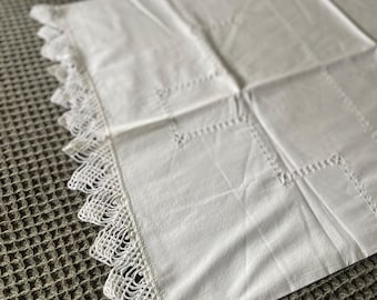 Vintage White Linen Queen Bed Sheet Set, Includes 1 Flat Sheet and 2 Pillowcases