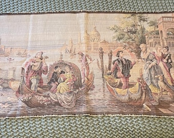 Tapisserie tissée vintage, scène italienne, suspension murale