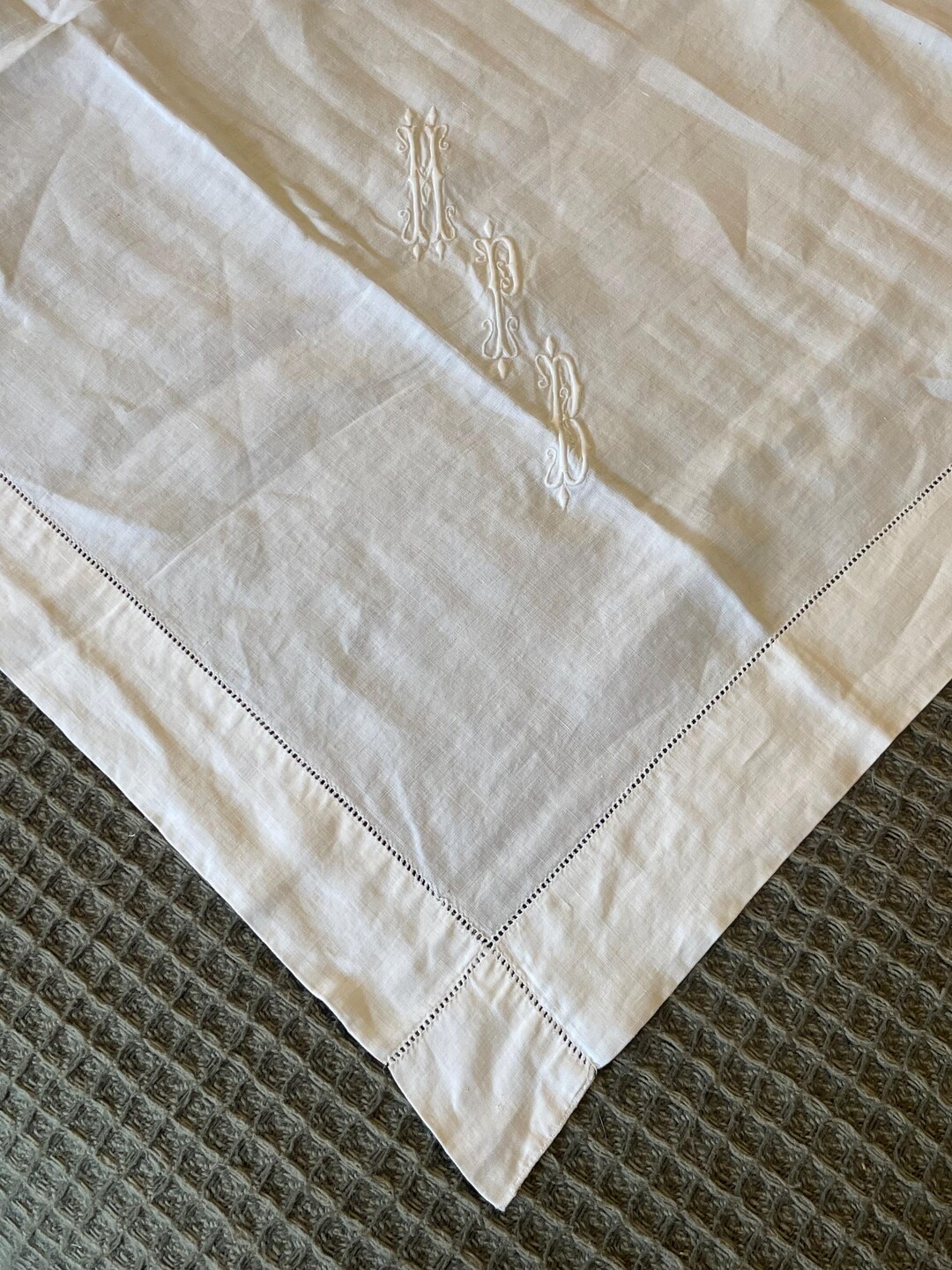 White Table Topper Vintage White Linen Table Topper With Hand Embroidered