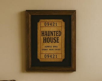 Haunted House Ticket Print | Vintage Halloween Wall Art | Spooky Fall Home Decor | Digital Download