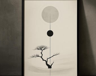 Japanese Zen Tree Print: Minimalist Wabi-Sabi Wall Art (Digital Download