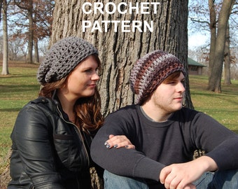 Brimless Slouchy Beanie Crochet pattern, Super Easy Crochet Hat PATTERN PDF Download,  Simple Crochet Slouchy Beanie Adult Hat Pattern