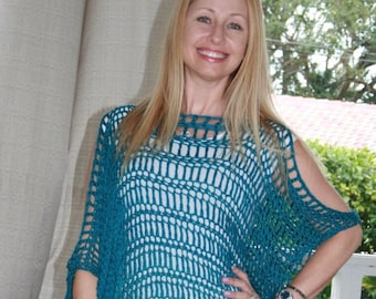 Islander Poncho Crochet Pattern - Advanced Beginner, Bulky Yarn, Boho Beachwear