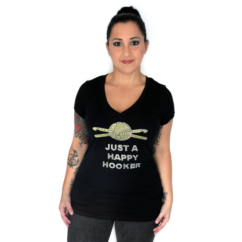 Just A Happy Hooker Crochet Bling Deep V Neck Short Sleeve T Etsy