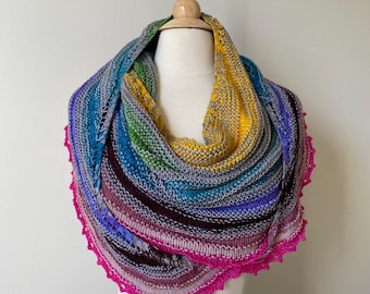 Chic Knit Shawl Pattern -| Stripes & Colorwork Semi Circle Shawl Pattern | Beginner Crescent Shawl Pattern