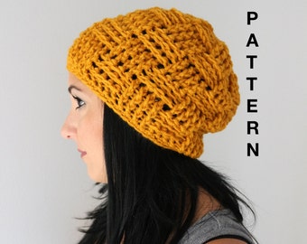 Basket Weave Slouchy Hat - Intermediate Crochet Pattern - Worsted Yarn Beanie