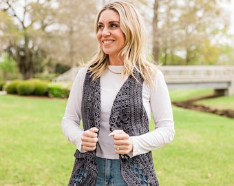 Indio BoHo Vest Crochet Pattern - DK Yarn, Advanced Beginner, Handmade Layering Piece