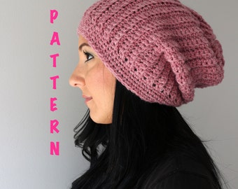 Crochet Pattern, Ribbed Slouchy Beanie Hat, Crochet Ribbed Style Beanie Hat PATTERN, Adult Beanie PDF Instant Downlaod