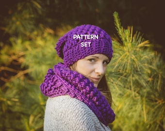 Easy Jorden Puff Stitch Hat & Scarf Set - Bulky Yarn Crochet Pattern, DIY