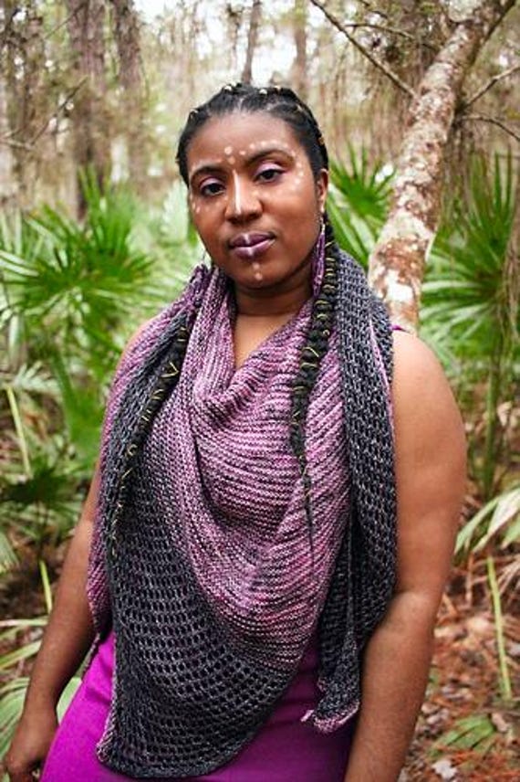 knit shawl on the bias