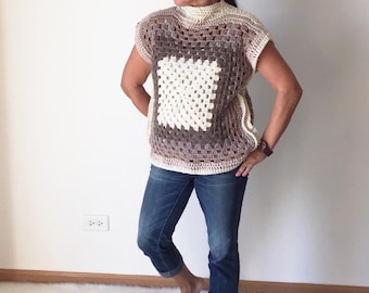 Marley Top Crochet Pattern PDF - Beginner Aran Yarn Tee & Tops Crochet Pattern | Granny Square Style Top Pattern
