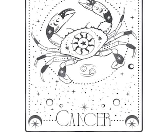 Printable Cancer Zodiac Coloring Page – Water Sign Astrology Art | Celestial Coloring Sheet PDF | Mystical Self-Care Digital Download