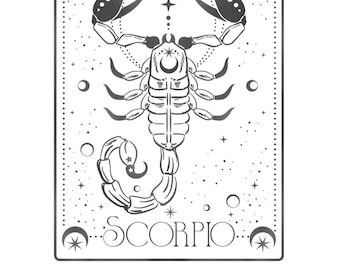 Printable Scorpio Zodiac Coloring Page – Water Sign Astrology Art | Celestial Coloring Sheet PDF | Mystical Digital Self-Care Download