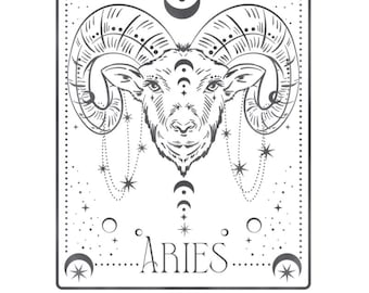 Printable Aries Zodiac Coloring Page – Celestial Astrology Art | Digital Download Adult Coloring Sheet | Zodiac Symbol Art PDF