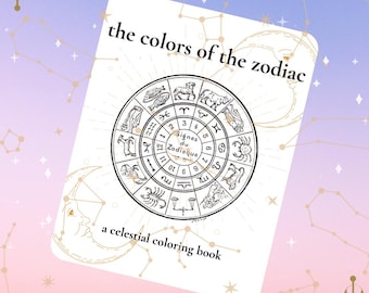 Printable Zodiac Coloring Book – Celestial Astrology Art | FULL 12 SIGNS | Digital Download Adult Coloring Pages | Mystical Self-Care Gift