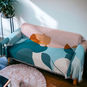 Nordic Art Boho Throw Blanket | Abstract Cotton Throw Blanket | Soft Woven Sofa Decor | Vintage Home Decor | Fringed Throw Blanket