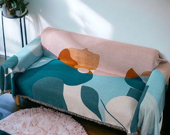 Nordic Art Boho Throw Blanket | Abstract Cotton Throw Blanket | Soft Woven Sofa Decor | Vintage Home Decor | Fringed Throw Blanket