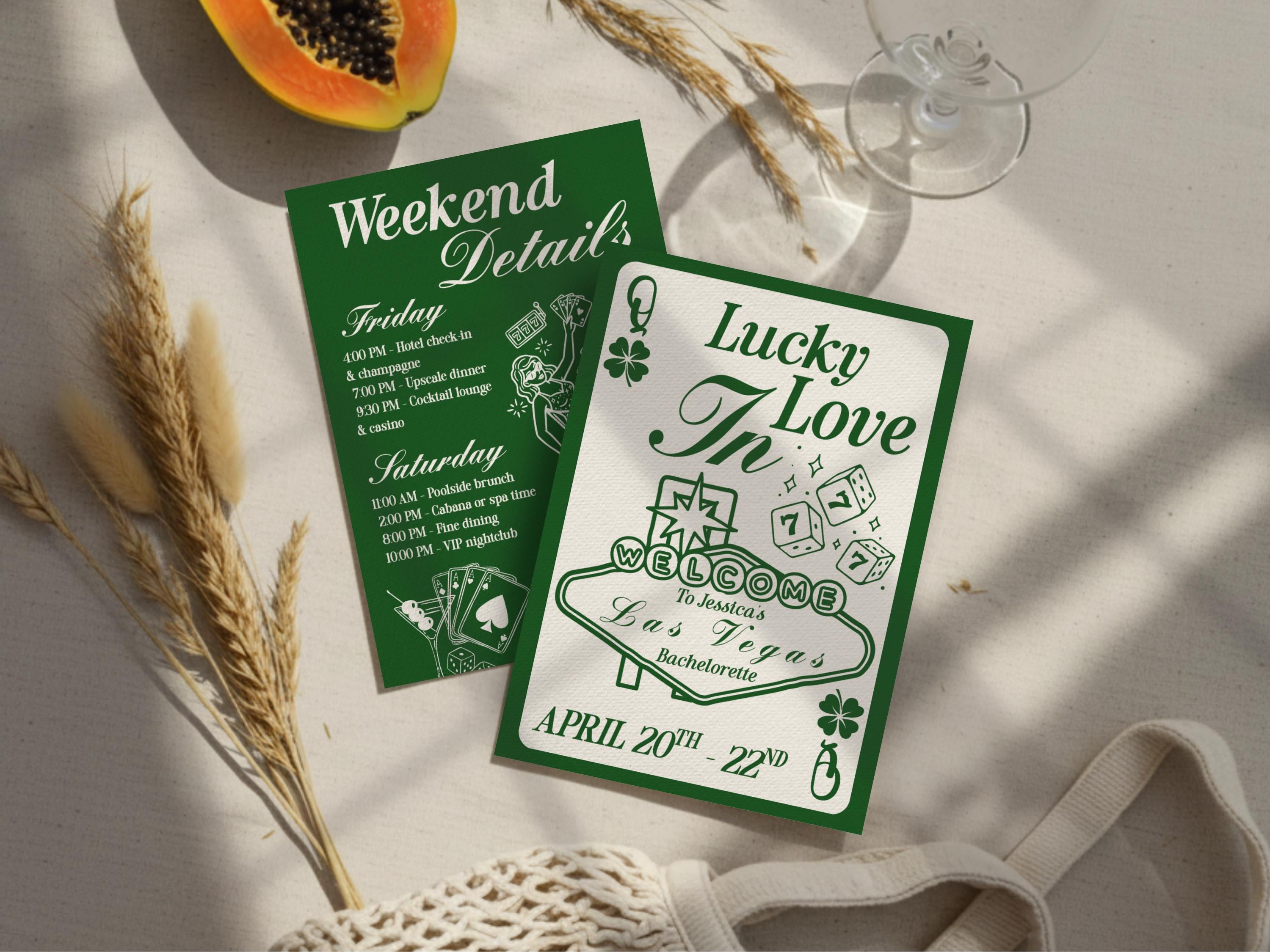 Lucky In Love Bachelorette Invitation Green Playing Cards Irish Hen Do St Patrick Party Itinerary Lucky In Love Bachelorette Invitation Green Playing Cards Irish Hen Do St Patrick Party Itinerary