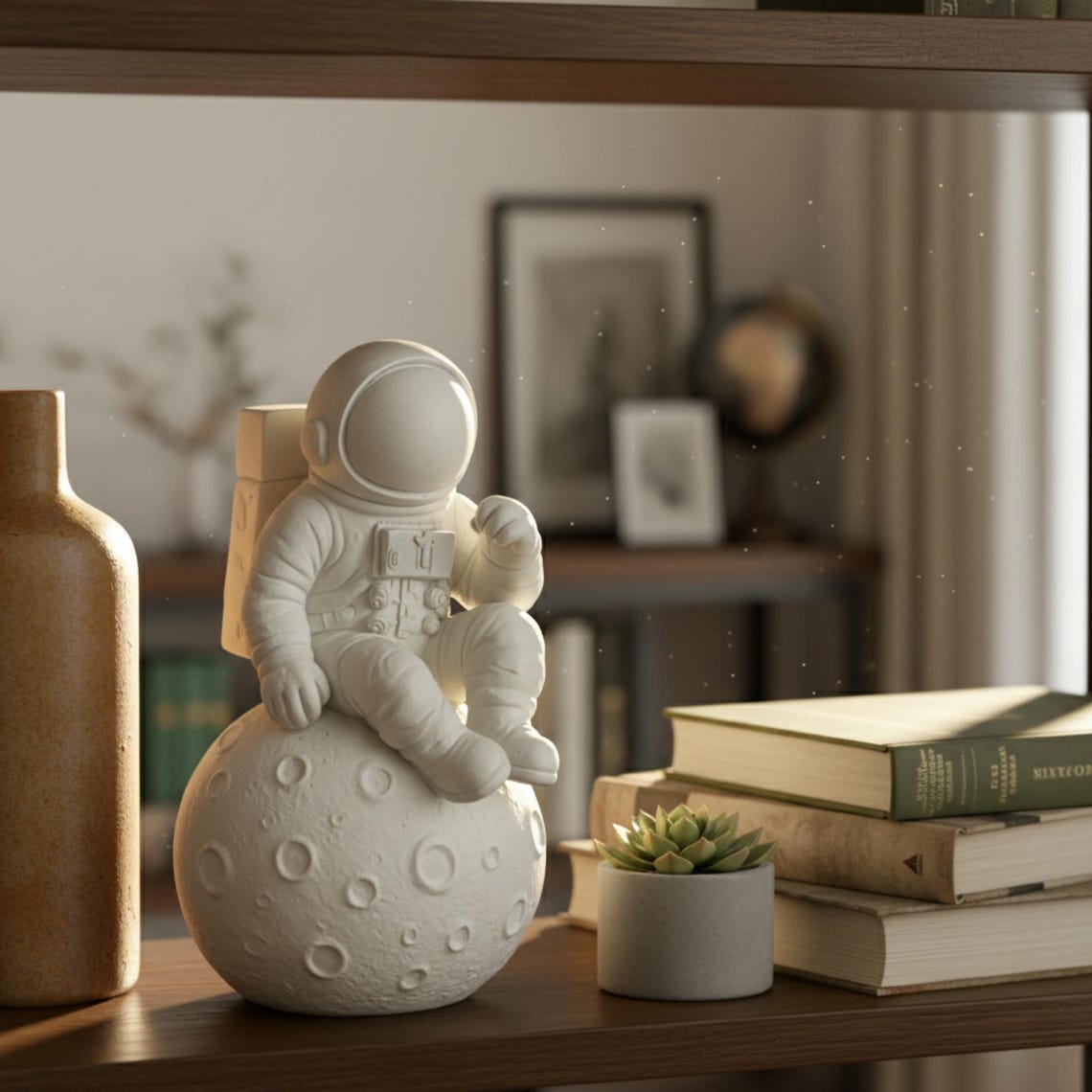 Handmade Astronaut Moon Figurine, Space Decor, Sci-fi Gift, Lunar ...