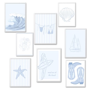 Coastal Print Set Of 8 // coastal gallery wall, summer wall art, beachy print set, bikini print, palm tree print, dorm PRINTABLE WALL ART