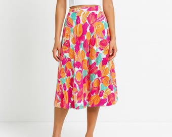vtg jaren 80 warmroze oranje fruitmeloen nieuwigheid print rok maat M