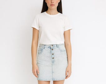 Minifalda vaquera vintage Stefano de los años 80 con lavado ácido descolorido, talla L